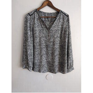 Talbot Petite Gray Snake Print 3/4 Sleeve Top Women Sz Lp Chiffon Office Career